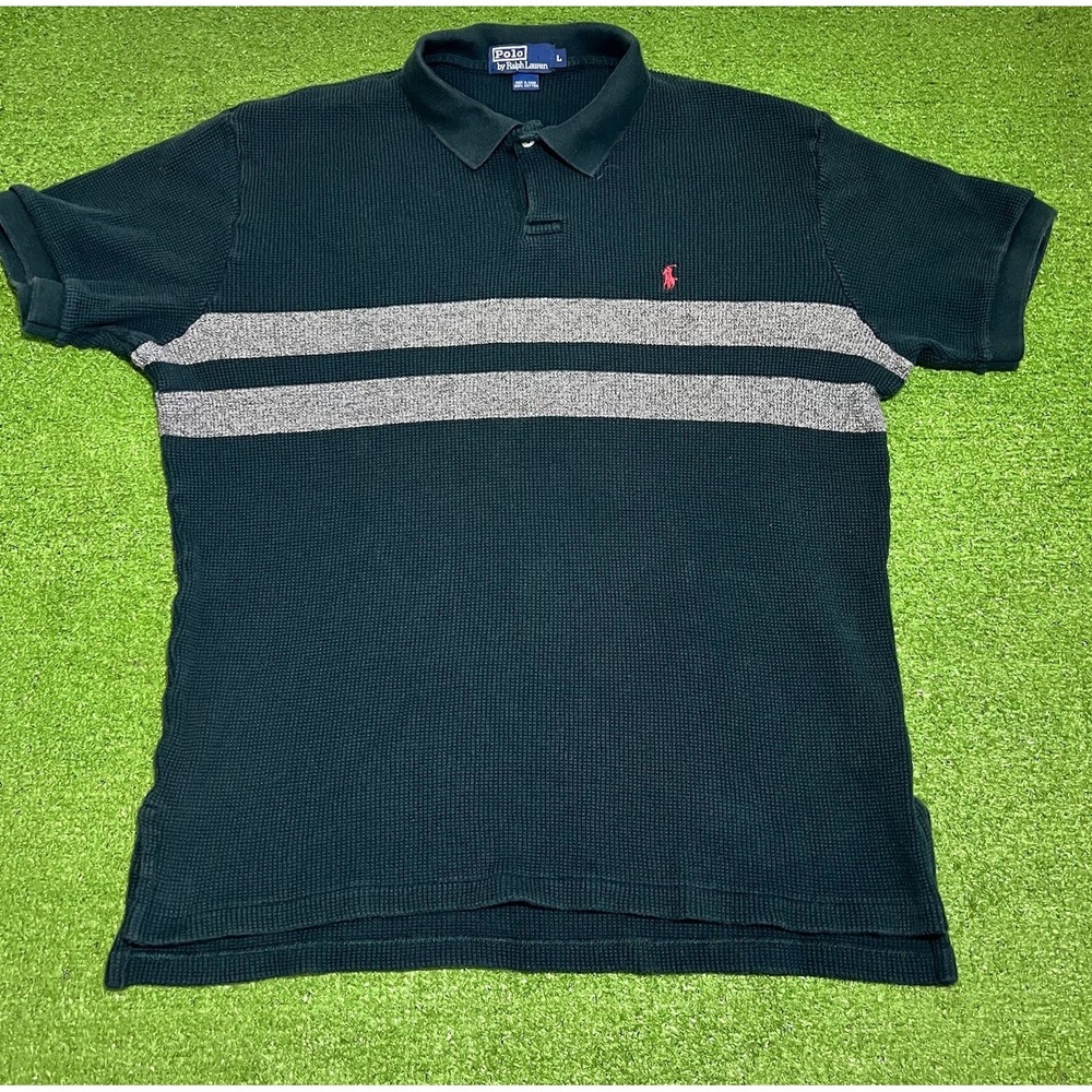 Vintage Polo Ralph Lauren Polo LG Green Waffle Knit 90s Preppy Stripes